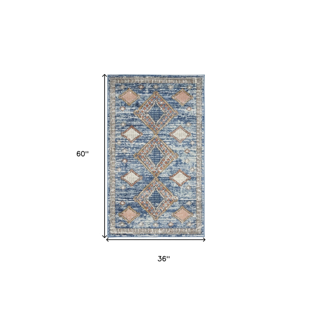 3 X 5 Blue Southwestern Power Loom Non Skid Area Rug Image 5