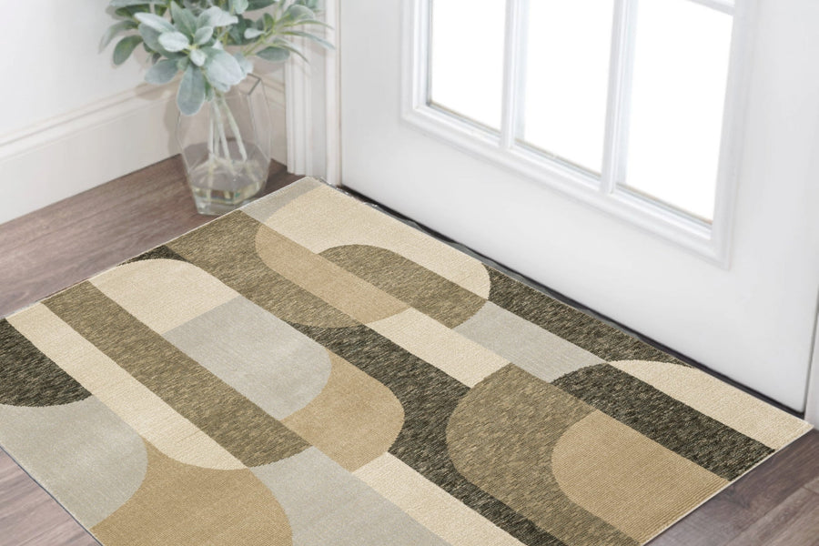 3 X 5 Brown and Ivory Geometric Power Loom Area Rug Image 1