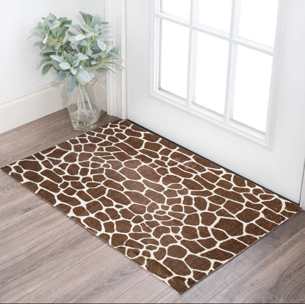 3 X 5 Brown Animal Print Shag Non Skid Area Rug Image 1