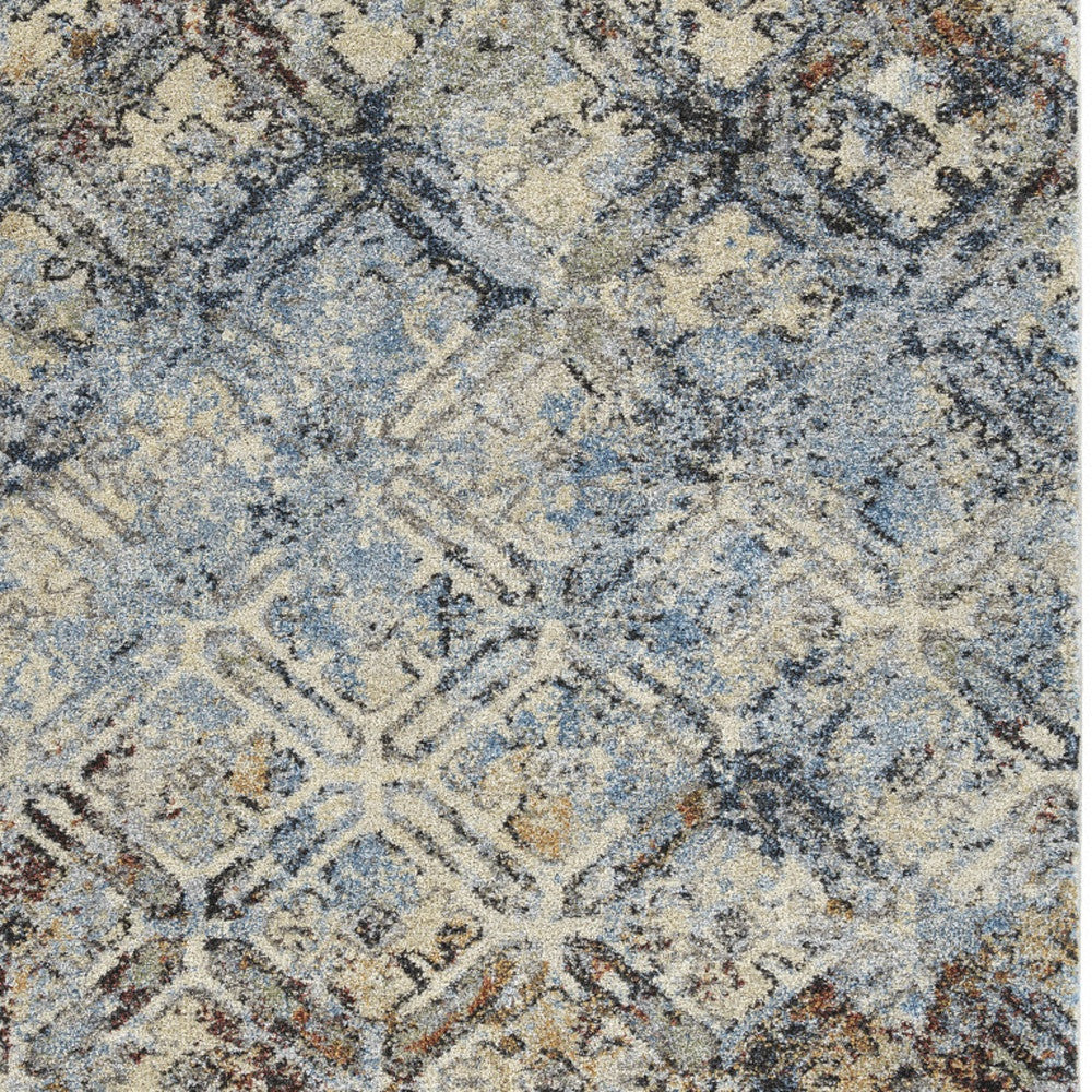 3 X 5 Brown Light Blue And Gray Distressed Diamond Area Rug Image 3