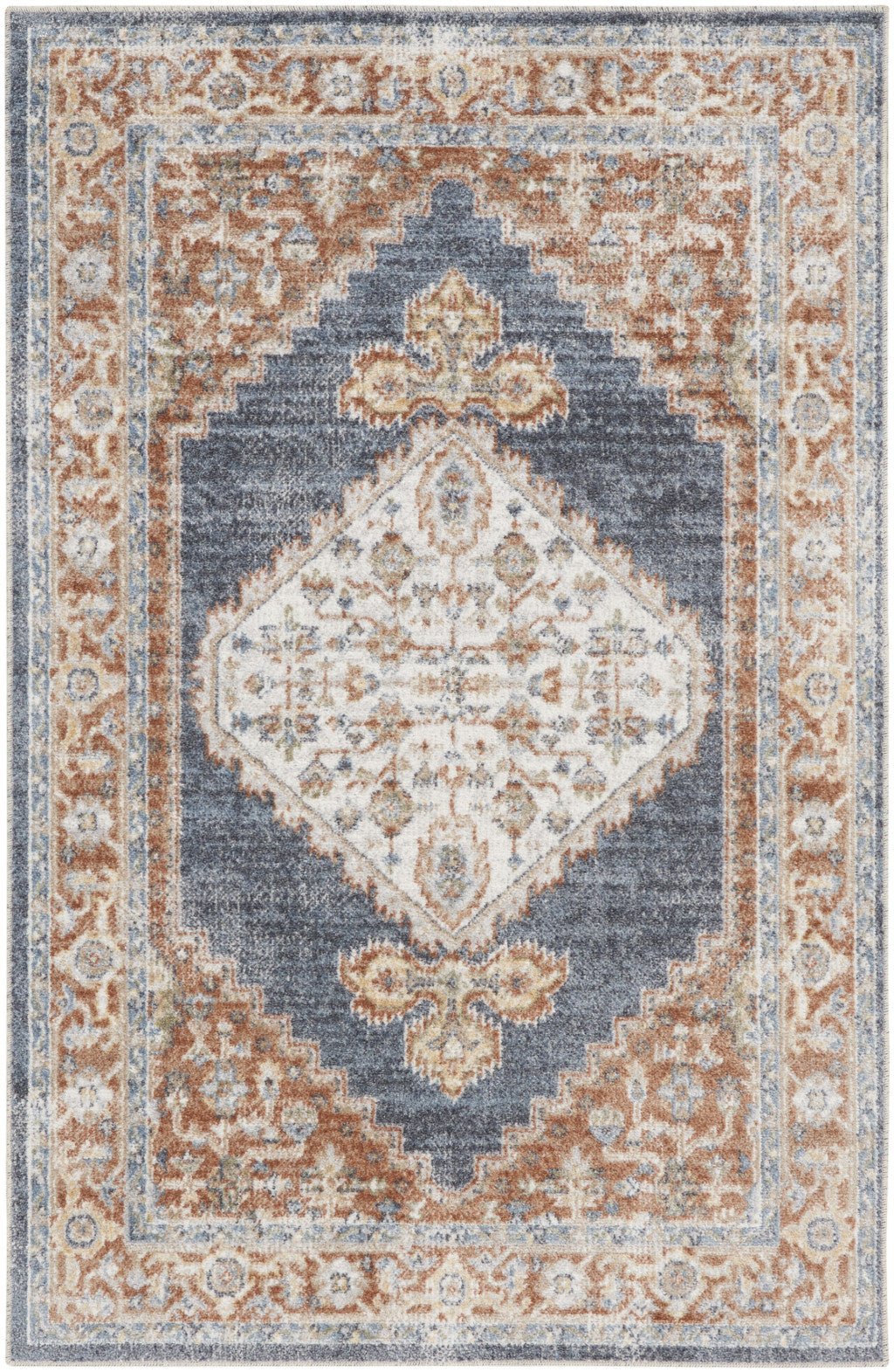 3 X 5 Denim Blue Oriental Power Loom Distressed Washable Area Rug Image 1