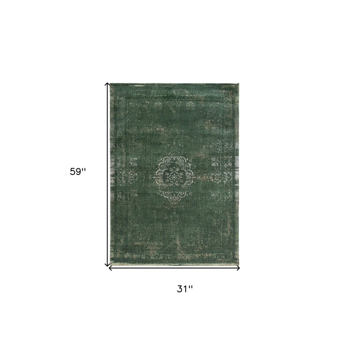 3 X 5 Gray and Green Medallion Non Skid Area Rug Image 3