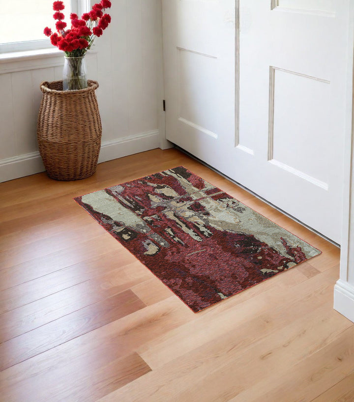 3 X 5 Red and Beige Abstract Power Loom Area Rug Image 1