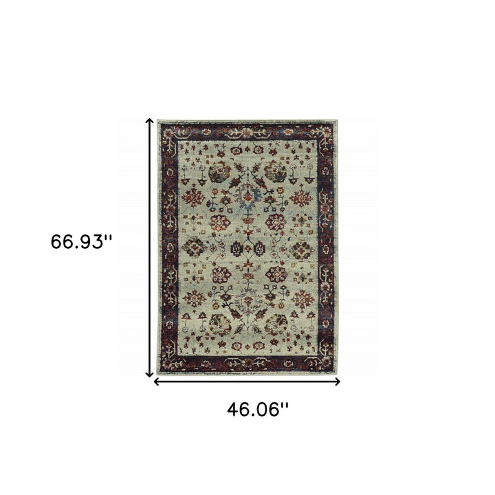 3 X 5 Red and Ivory Oriental Power Loom Area Rug Image 3