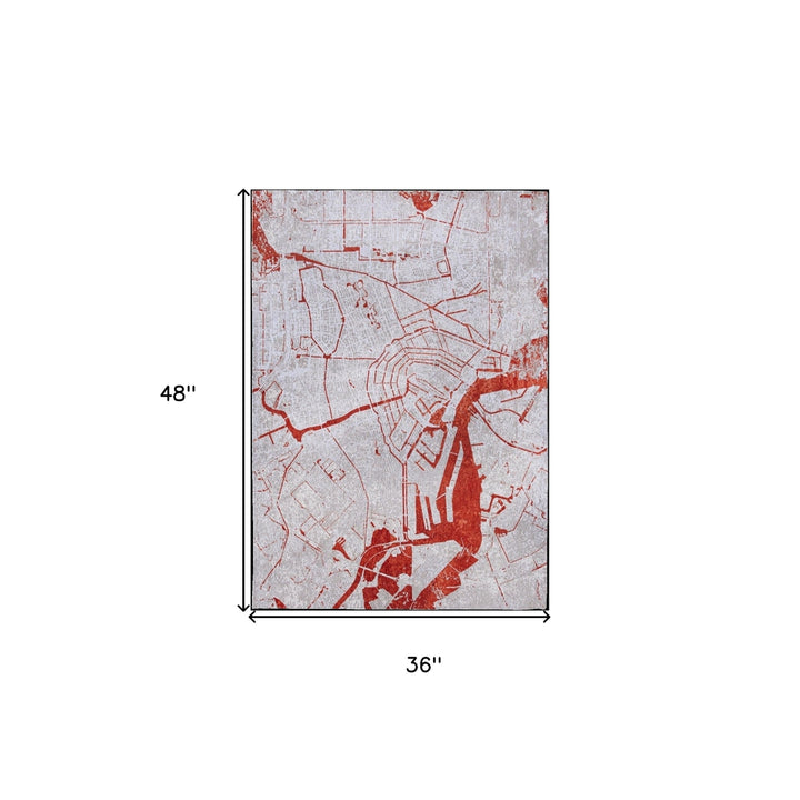 3 X 5 Red and White Abstract Non Skid Area Rug Image 3