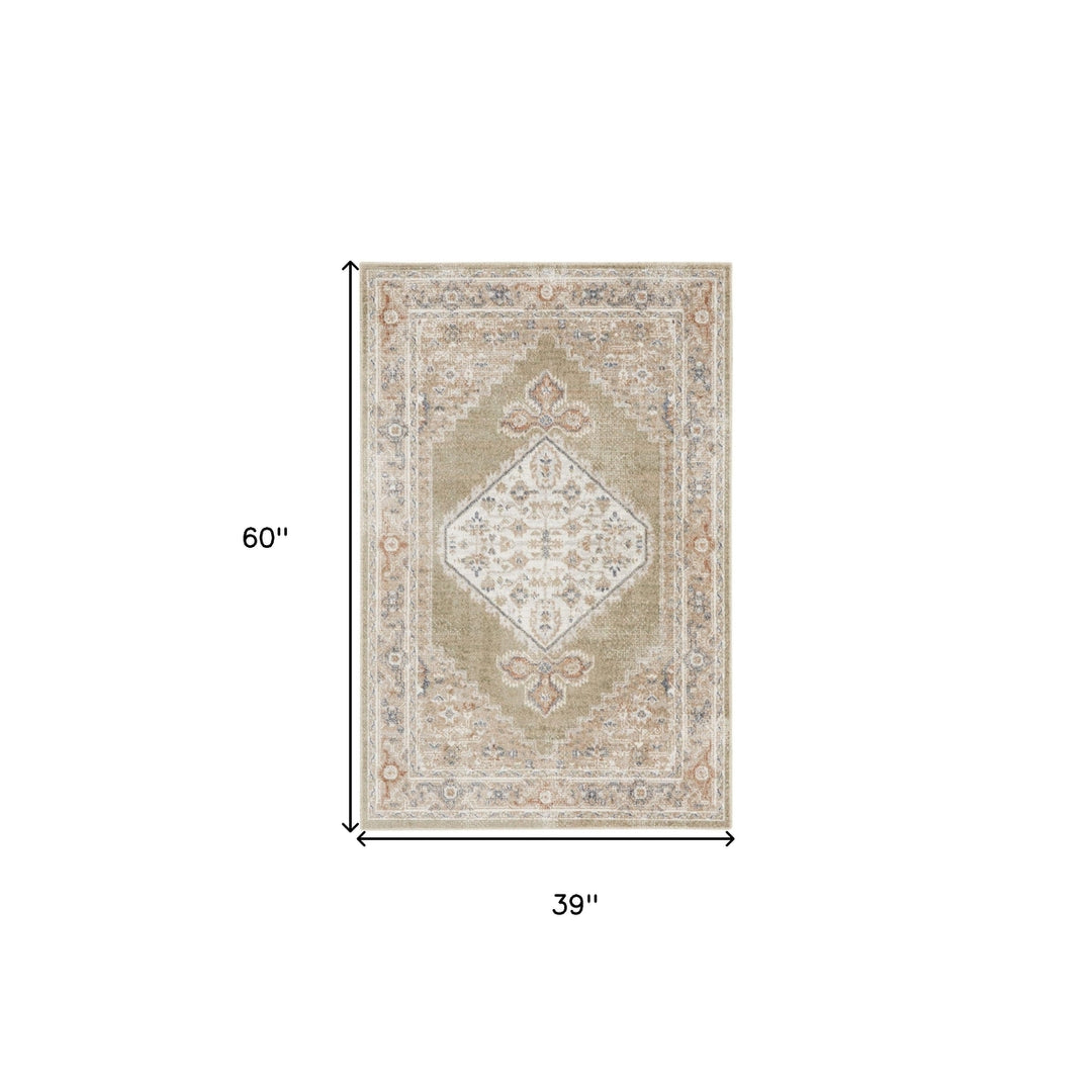 3 X 5 Sage Oriental Power Loom Distressed Washable Area Rug Image 6