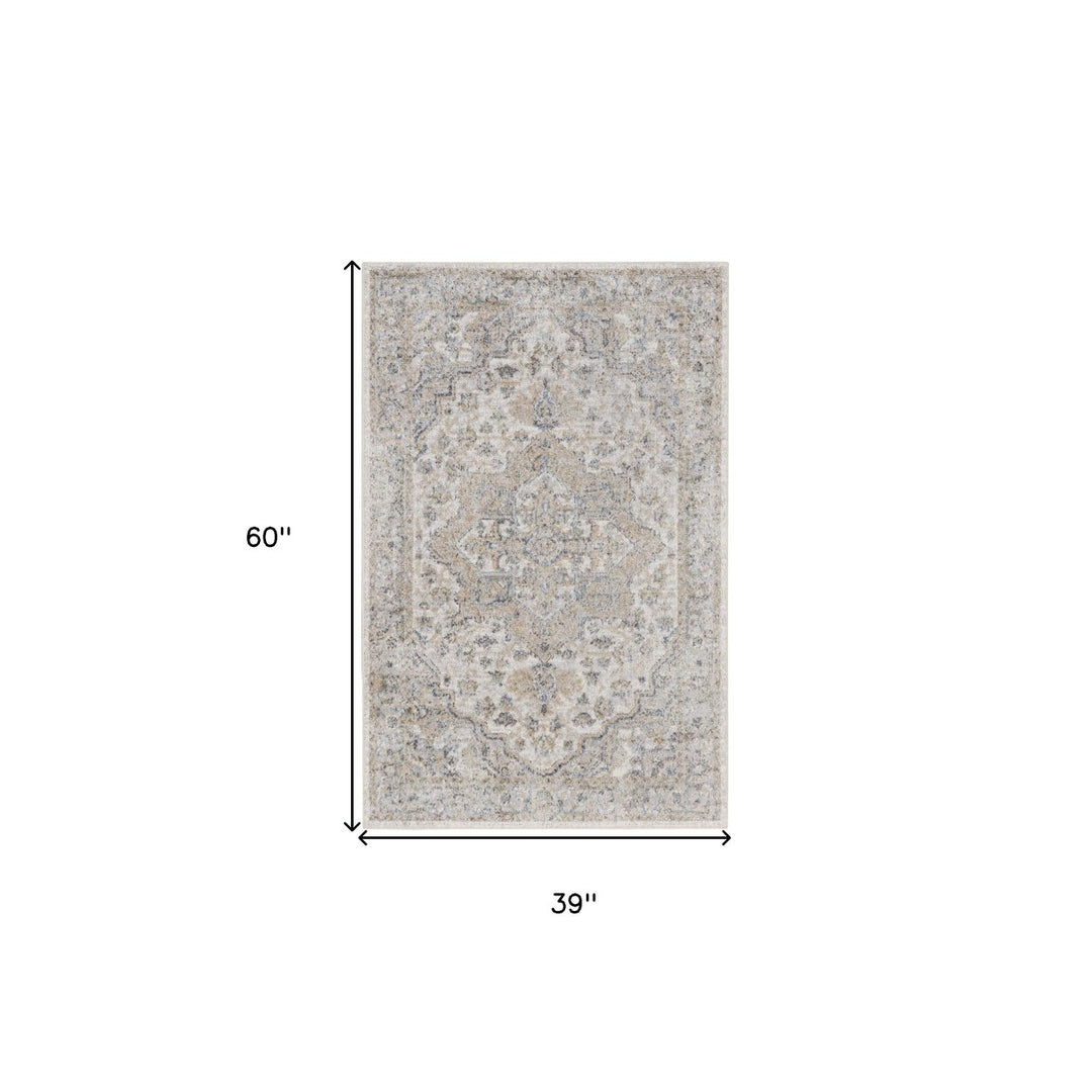 3 X 5 Silver Oriental Power Loom Washable Area Rug Image 5