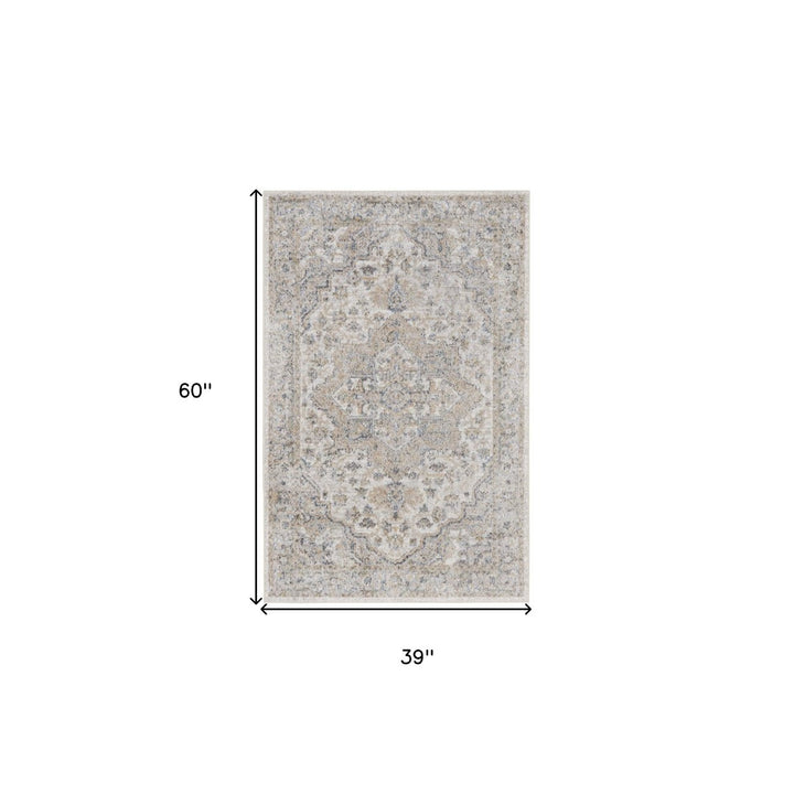 3 X 5 Silver Oriental Power Loom Washable Area Rug Image 5