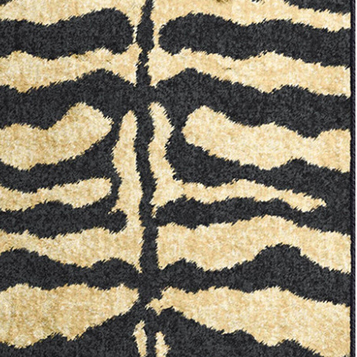 3 X 8 Black and Gold Animal Print Shag Handmade Non Skid Runner Rug Image 3