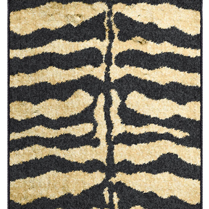 3 X 8 Black and Gold Animal Print Shag Handmade Non Skid Runner Rug Image 4