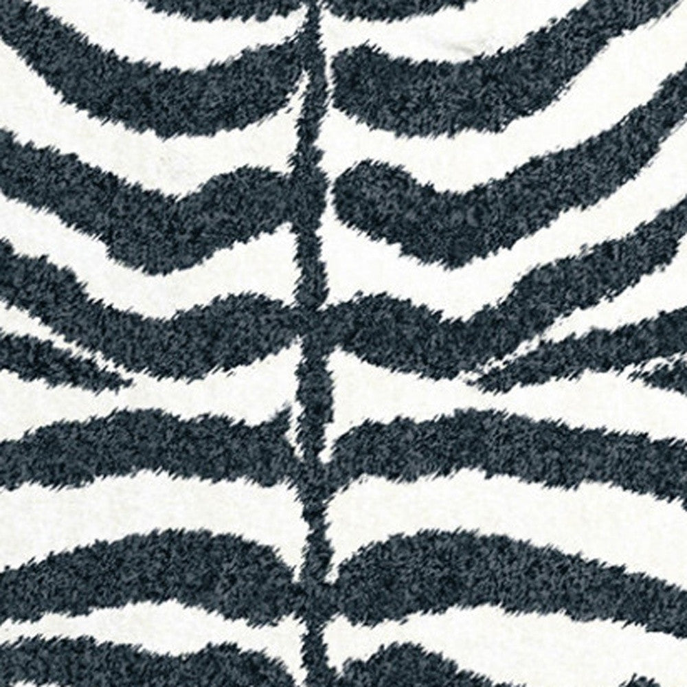 3 X 8 Black and White Zebra Print Shag Handmade Non Skid Runner Rug Image 3