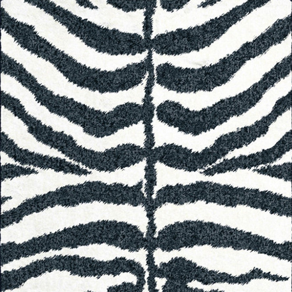 3 X 8 Black and White Zebra Print Shag Handmade Non Skid Runner Rug Image 4