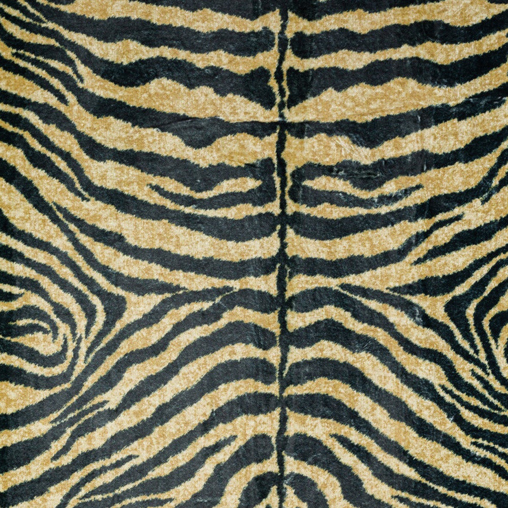 3 X 8 Black and Gold Animal Print Shag Handmade Non Skid Runner Rug Image 8