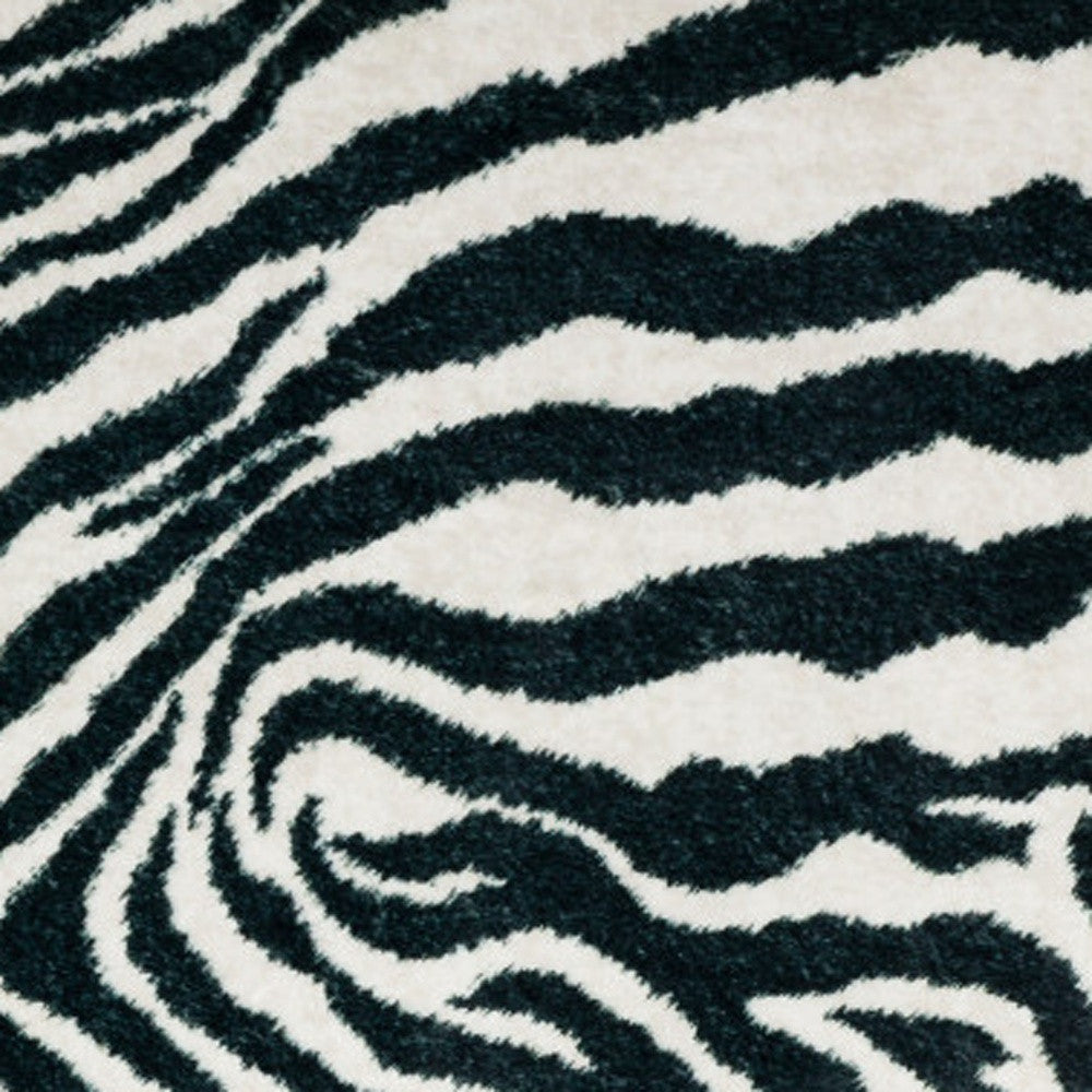 3 X 8 Black and White Zebra Print Shag Handmade Non Skid Runner Rug Image 8