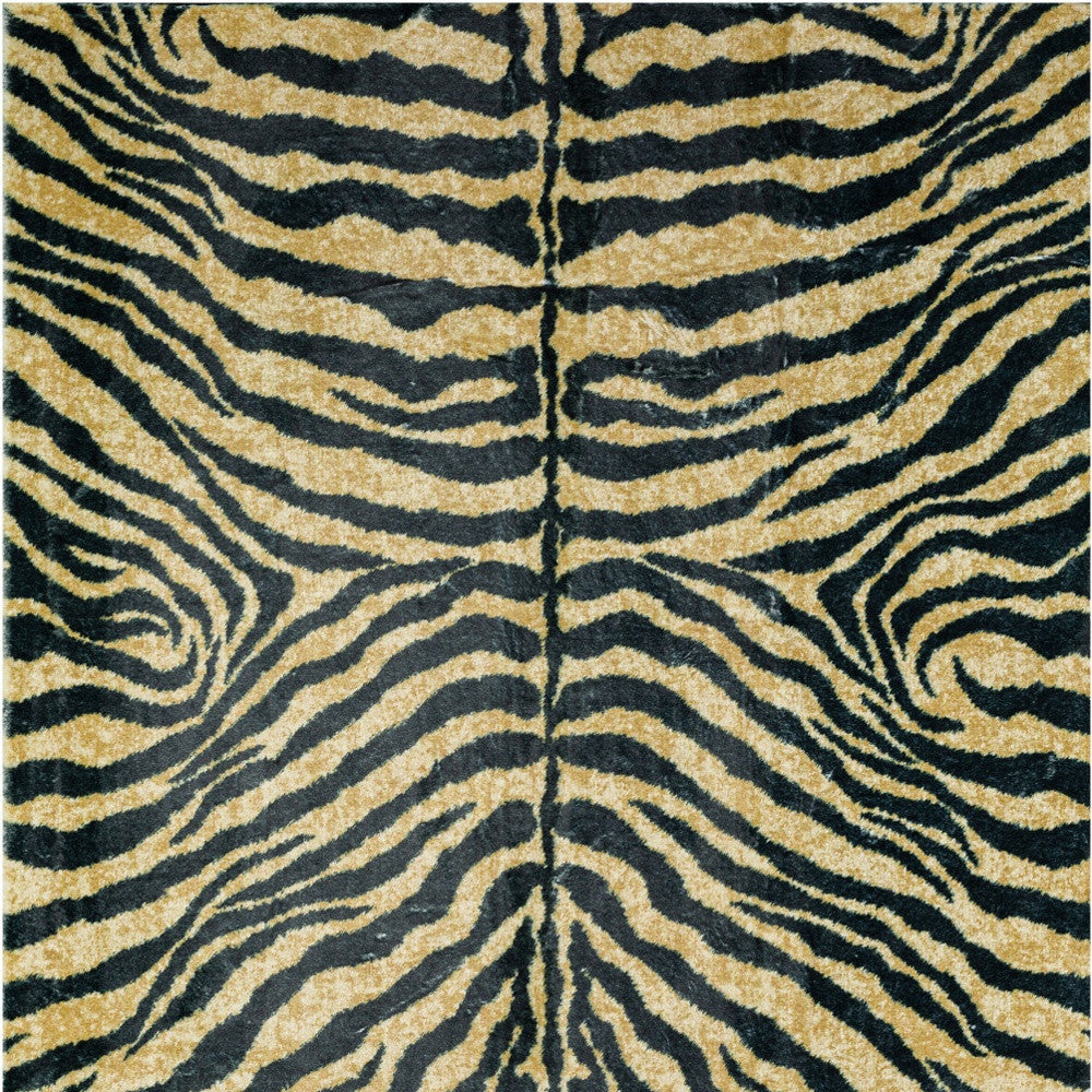 3 X 8 Black and Gold Animal Print Shag Handmade Non Skid Runner Rug Image 9