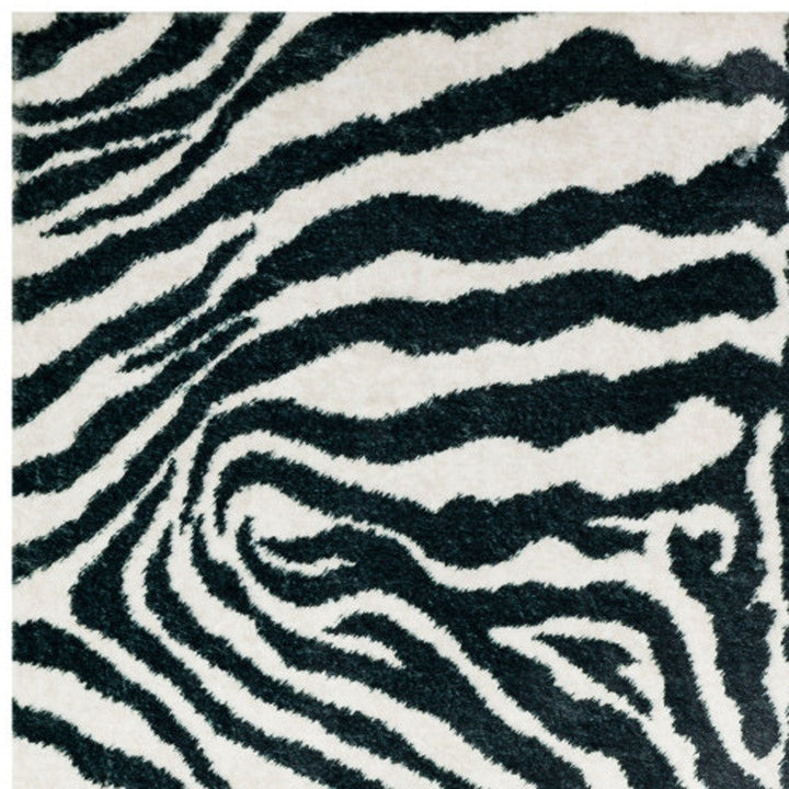 3 X 8 Black and White Zebra Print Shag Handmade Non Skid Runner Rug Image 9