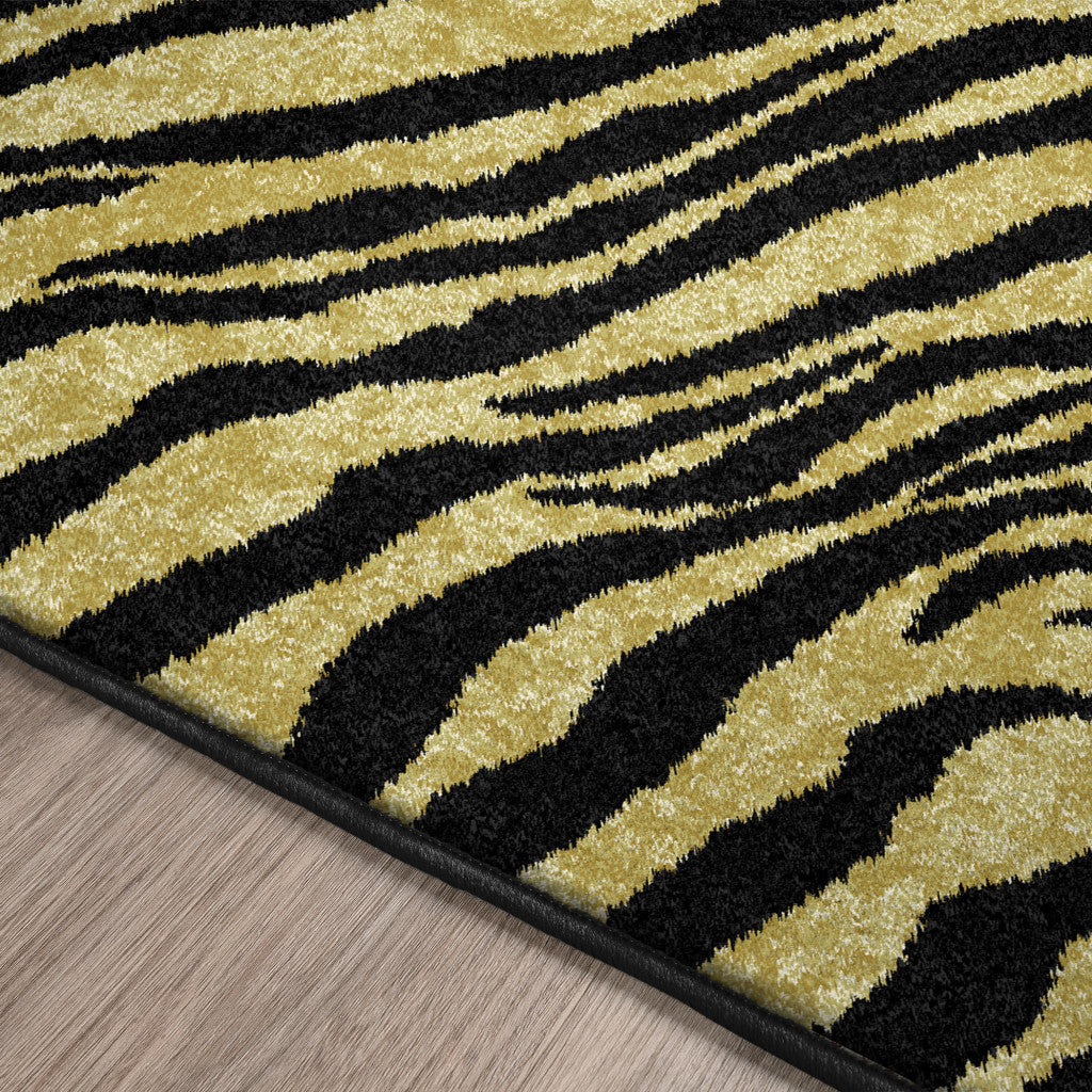 3 X 8 Black and Gold Animal Print Shag Handmade Non Skid Runner Rug Image 10