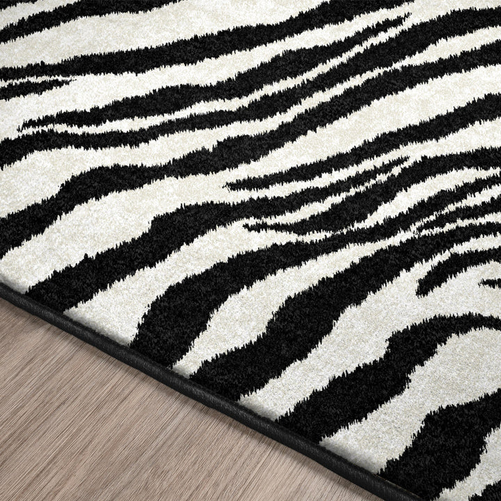 3 X 8 Black and White Zebra Print Shag Handmade Non Skid Runner Rug Image 11