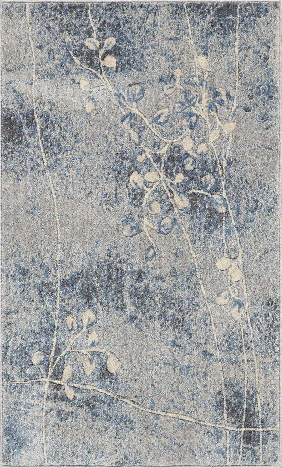 3 X 4 Blue Floral Power Loom Area Rug Image 1