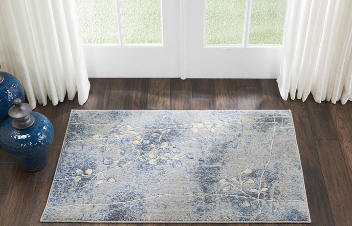 3 X 4 Blue Floral Power Loom Area Rug Image 4