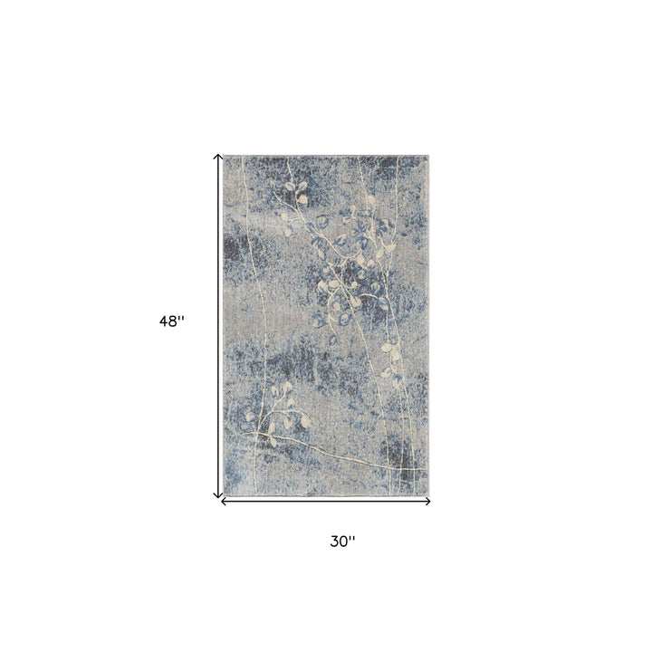 3 X 4 Blue Floral Power Loom Area Rug Image 5