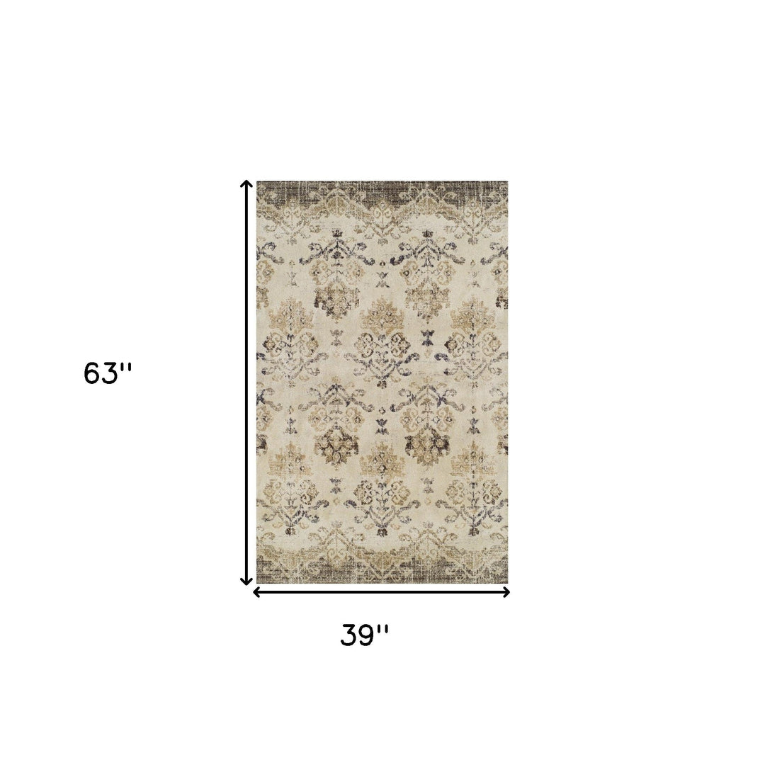 3 X 5 Beige and Brown Oriental Area Rug Image 3