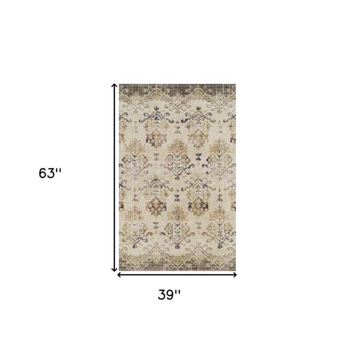 3 X 5 Beige and Brown Oriental Area Rug Image 3