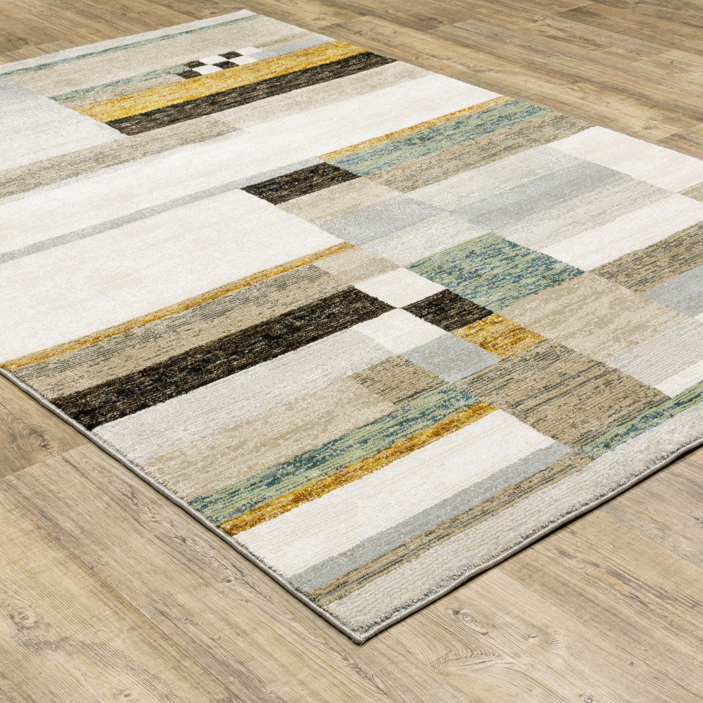 3 X 5 Beige Gold Black Grey Tan Teal and Rust Geometric Power Loom Area Rug Image 11