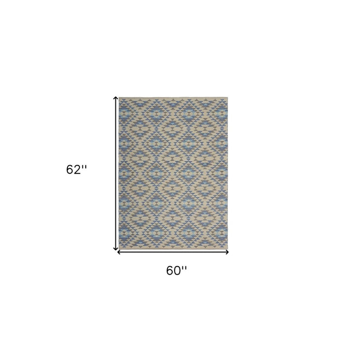 3 x 5 Blue Decorative Lattice Area Rug Image 4