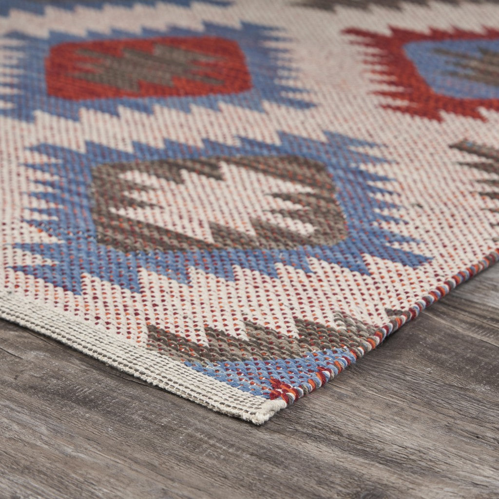 3 x 5 Red and Blue Geometric Diamonds Area Rug Image 1