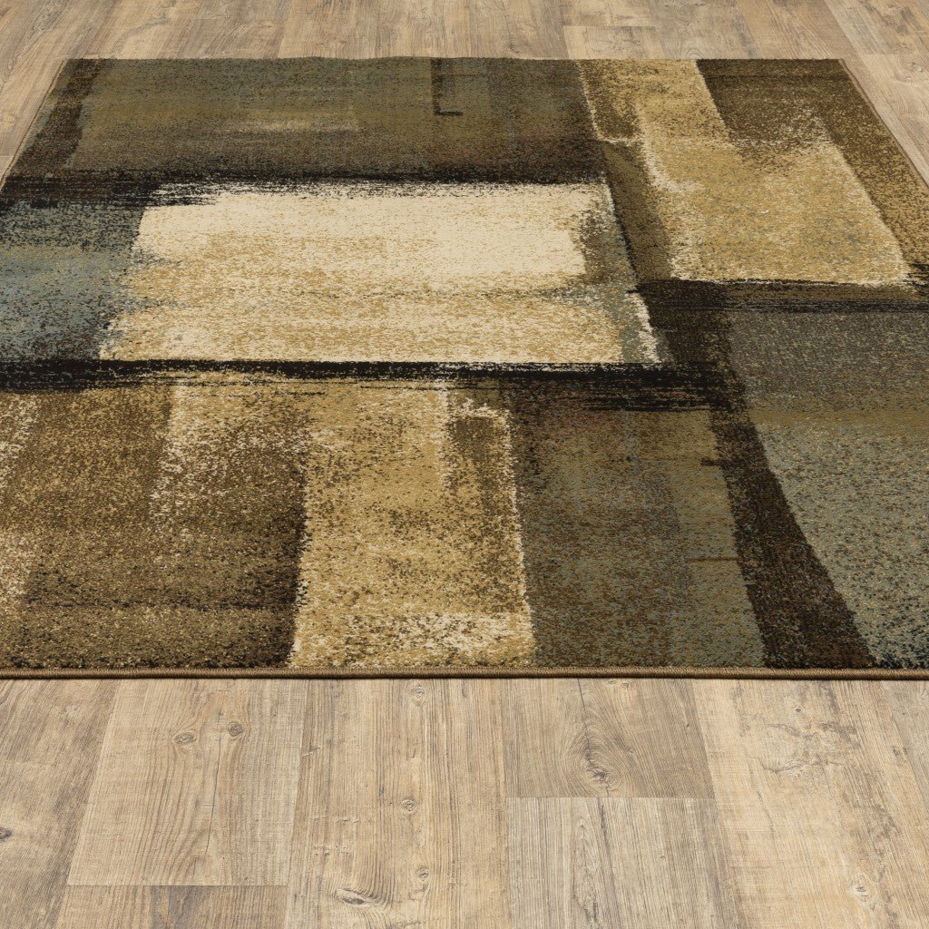 7X9 Brown And Beige Distressed Blocks Area Rug Image 5