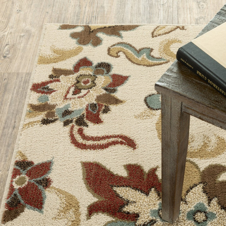 3X5 Ivory And Red Floral Vines Area Rug Image 3