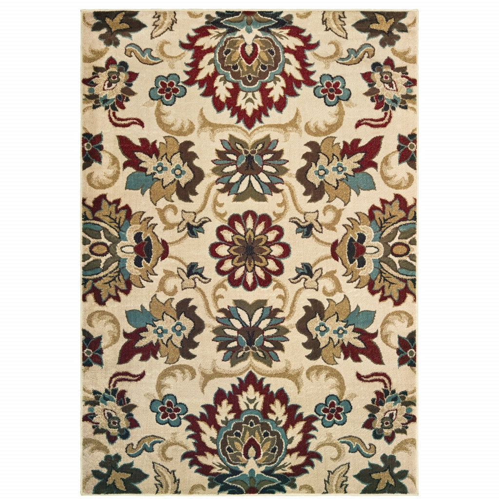 3X5 Ivory And Red Floral Vines Area Rug Image 4