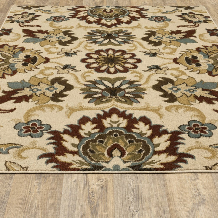 3X5 Ivory And Red Floral Vines Area Rug Image 7