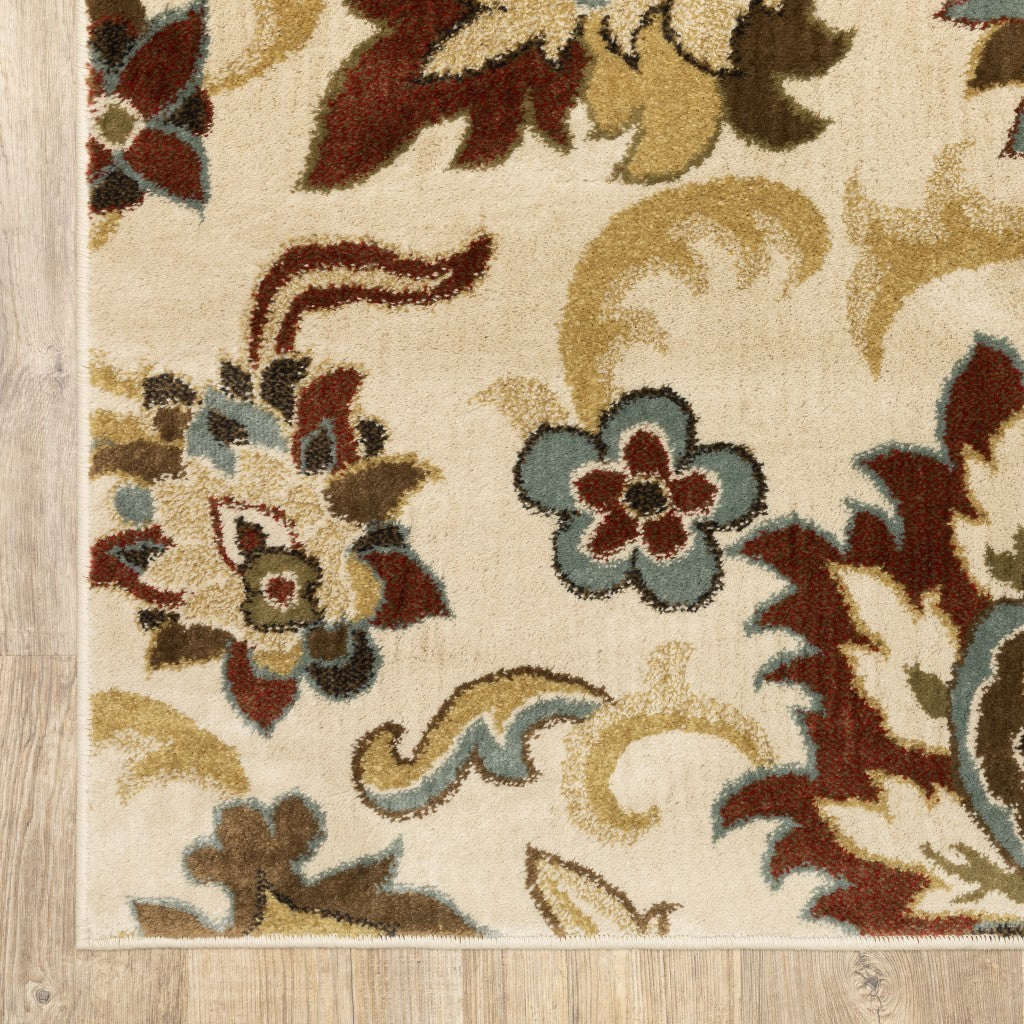 3X5 Ivory And Red Floral Vines Area Rug Image 9