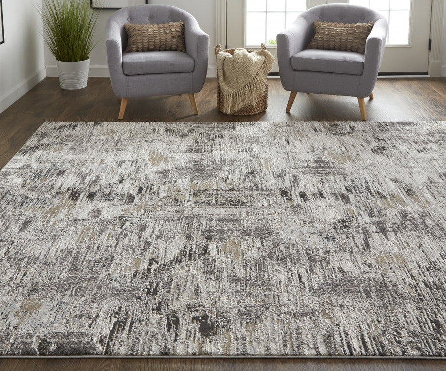 8 x 10 Gray and Ivory Abstract Power Loom Distressed Area Rug Image 1