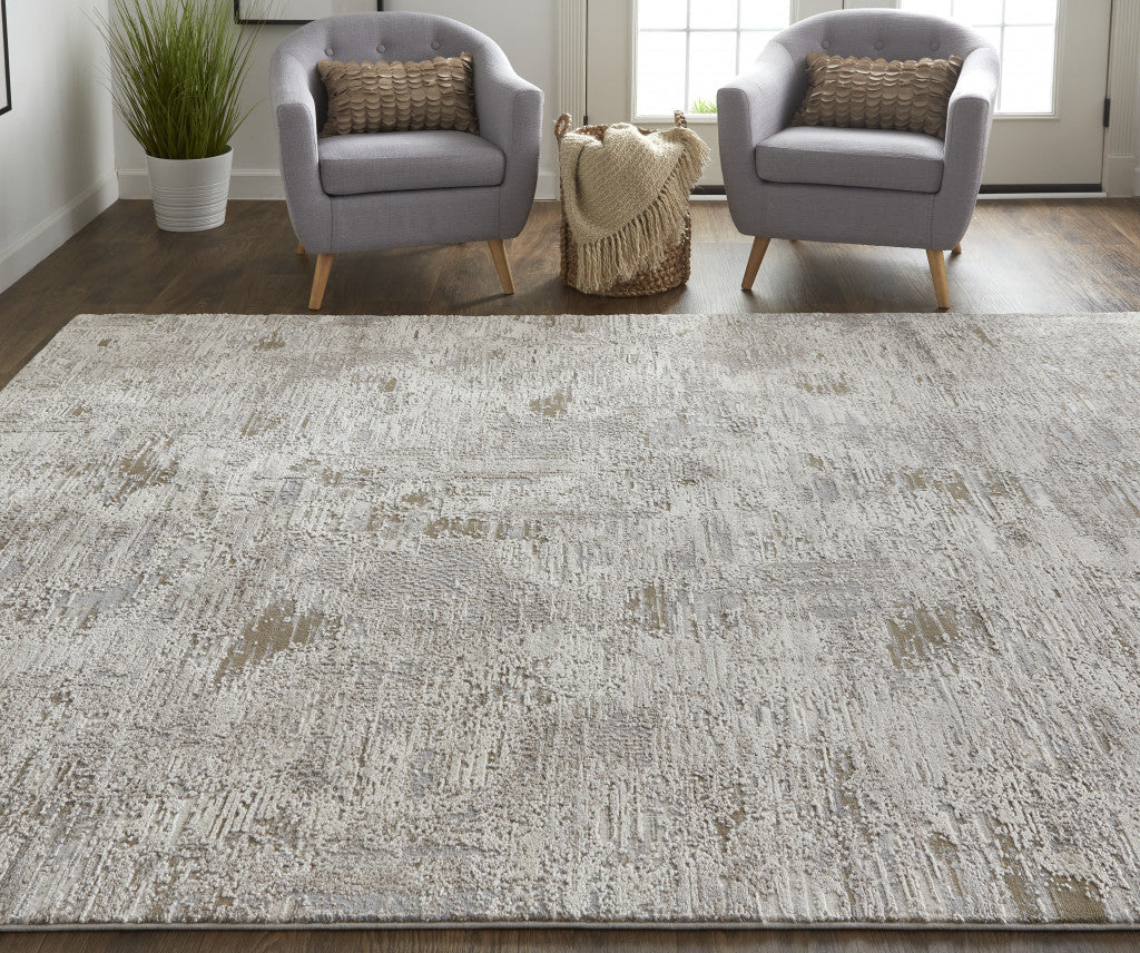 8 x 10 Gray and Ivory Abstract Power Loom Distressed Area Rug Image 12