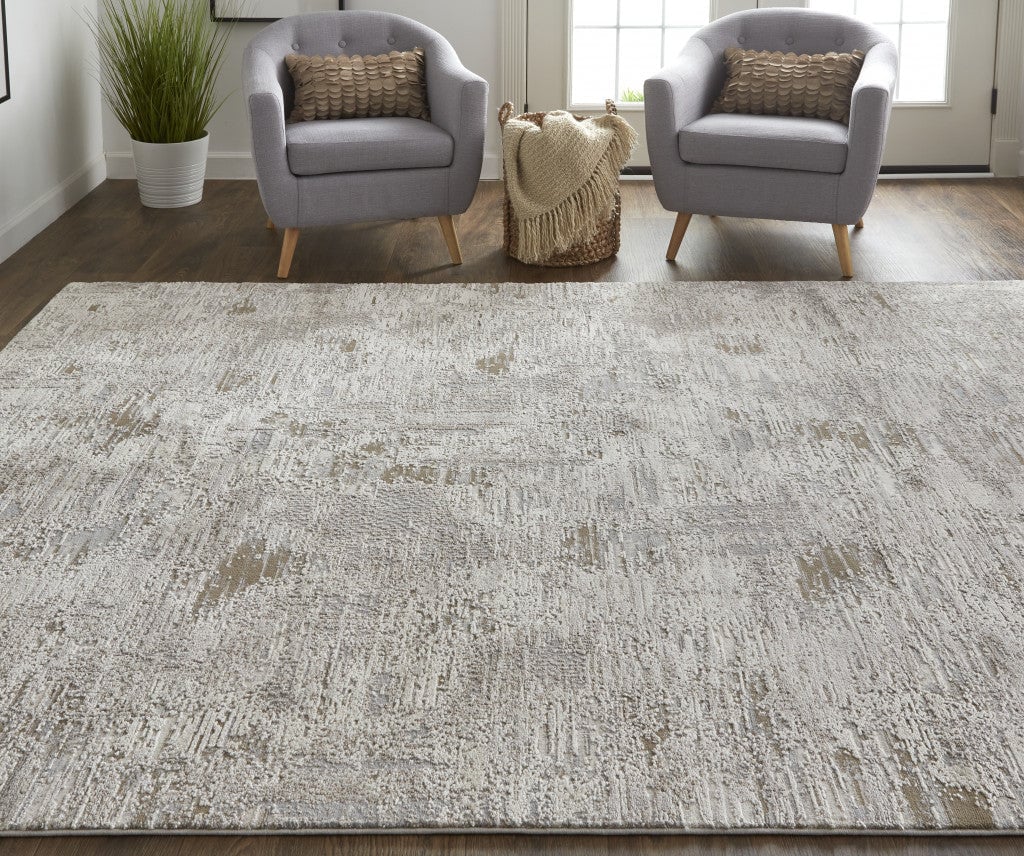 8 x 10 Gray and Ivory Abstract Power Loom Distressed Area Rug Image 1