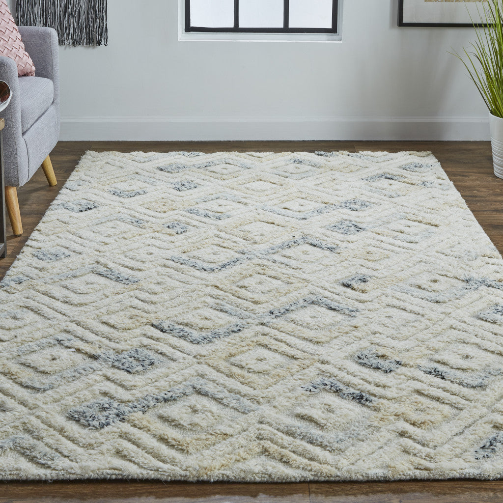 8 X 10 Gray And Ivory Wool Geometric Tufted Handmade Area Rug Image 5