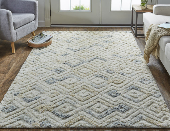 8 X 10 Gray And Ivory Wool Geometric Tufted Handmade Area Rug Image 6