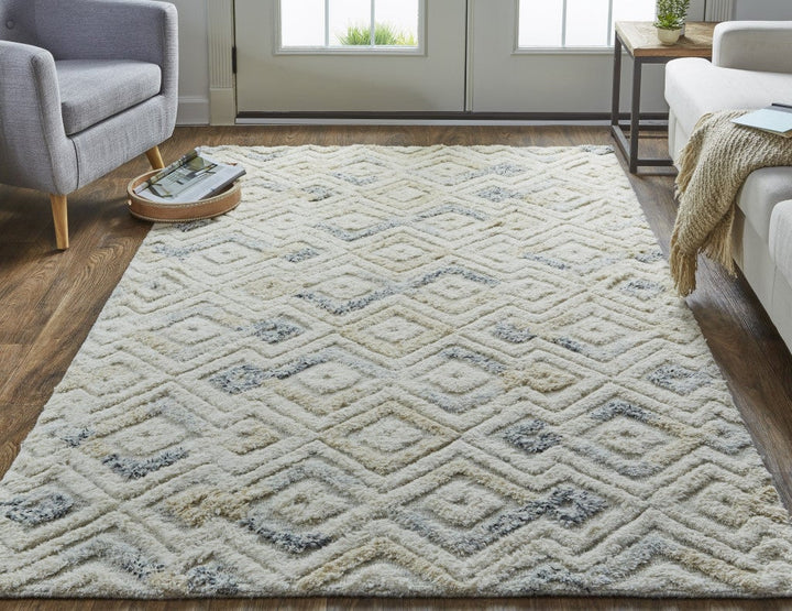 8 X 10 Gray And Ivory Wool Geometric Tufted Handmade Area Rug Image 1