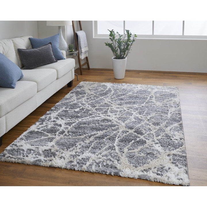 5 X 8 Gray And Ivory Abstract Power Loom Stain Resistant Area Rug Image 1