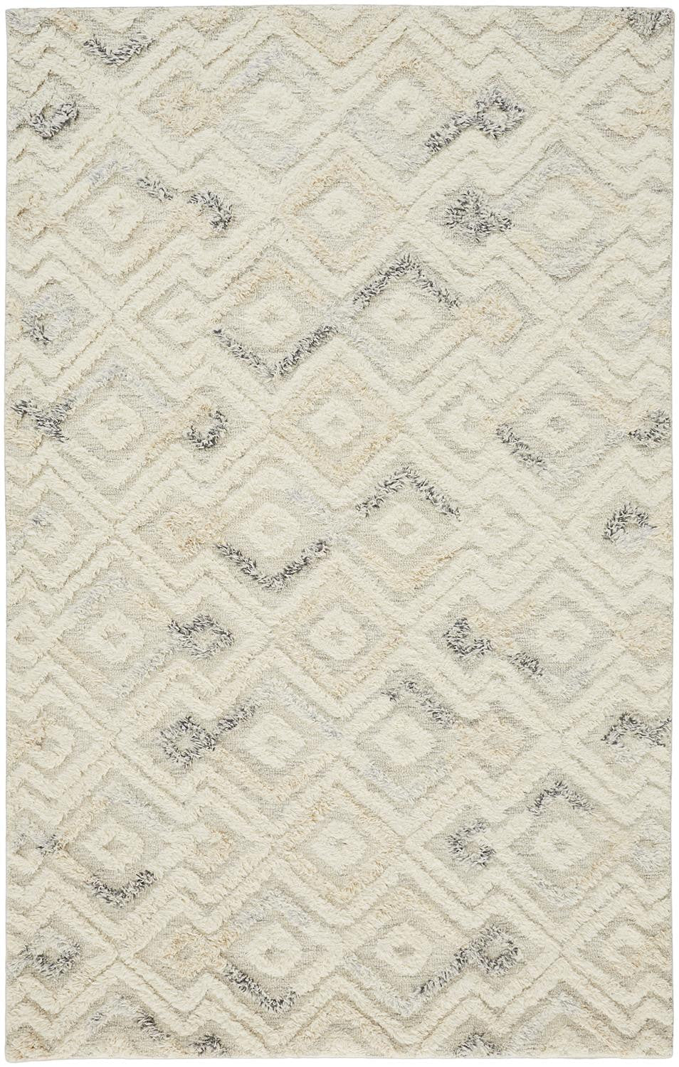 8 X 10 Gray And Ivory Wool Geometric Tufted Handmade Area Rug Image 9