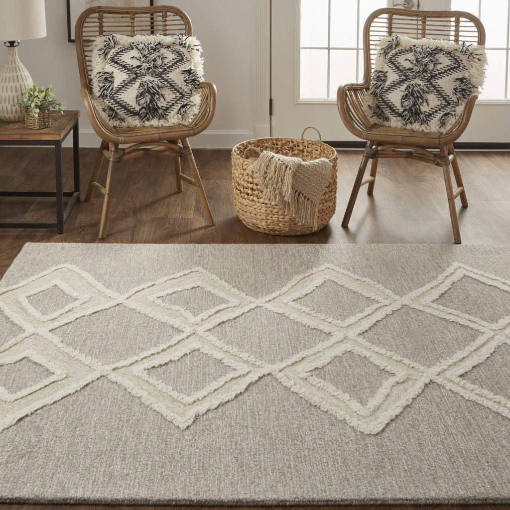 8 X 10 Gray And Ivory Wool Geometric Tufted Handmade Stain Resistant Area Rug Image 6