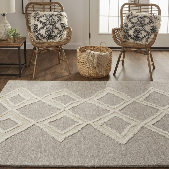 8 X 10 Gray And Ivory Wool Geometric Tufted Handmade Stain Resistant Area Rug Image 1