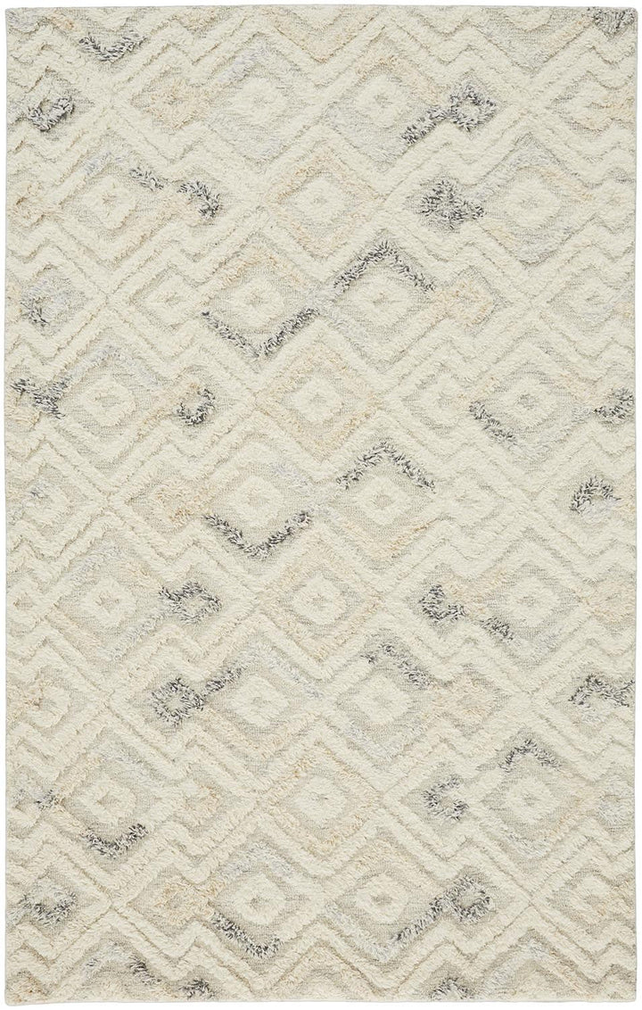 8 X 10 Gray And Ivory Wool Geometric Tufted Handmade Area Rug Image 12