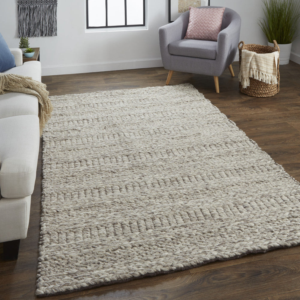 2 x 3 Gray and Ivory Wool Hand Woven Area Rug Image 2