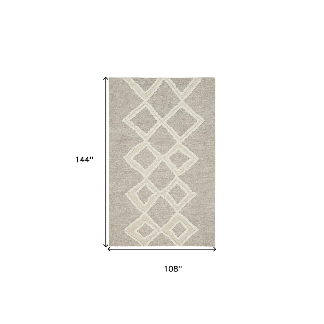 8 X 10 Gray And Ivory Wool Geometric Tufted Handmade Stain Resistant Area Rug Image 9