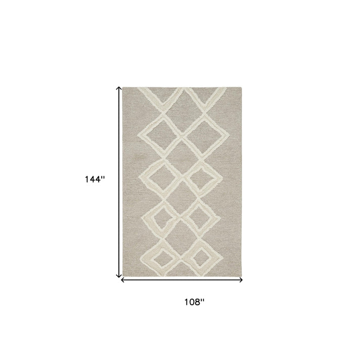 8 X 10 Gray And Ivory Wool Geometric Tufted Handmade Stain Resistant Area Rug Image 9