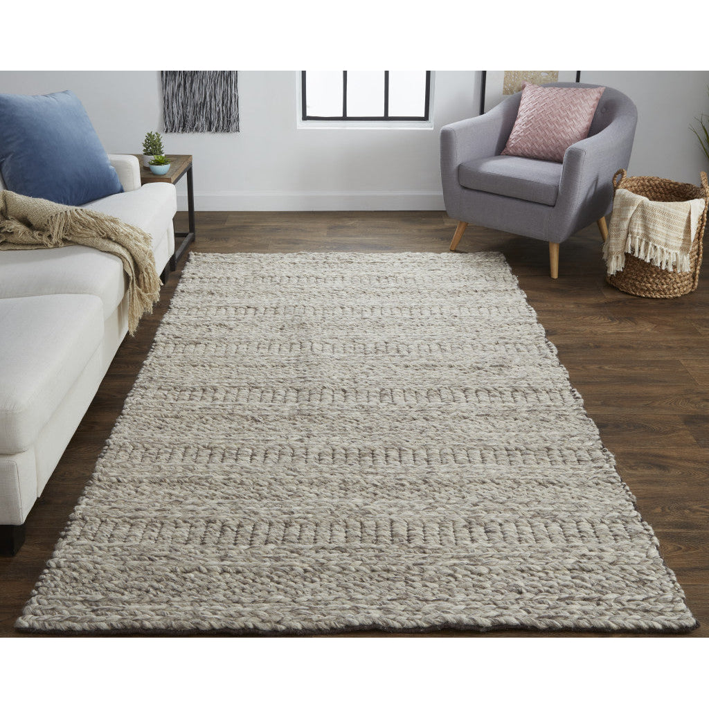 2 x 3 Gray and Ivory Wool Hand Woven Area Rug Image 3